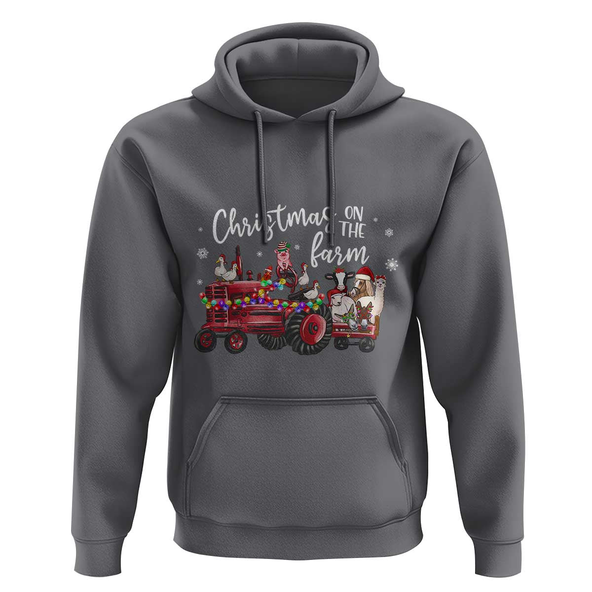 Funny Christmas On The Farm Hoodie Vintage Red Tractor Livestock - Wonder Print Shop