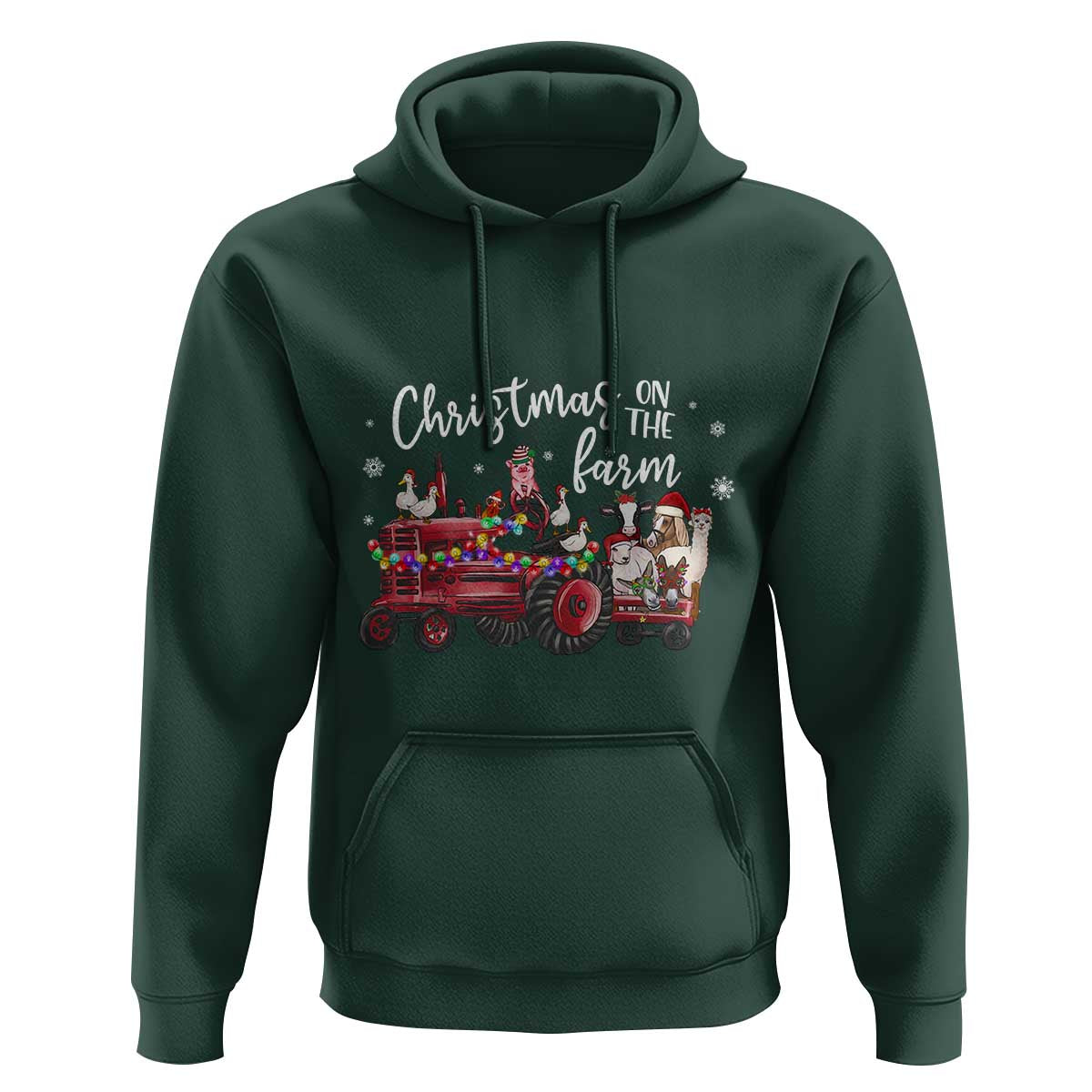 Funny Christmas On The Farm Hoodie Vintage Red Tractor Livestock - Wonder Print Shop