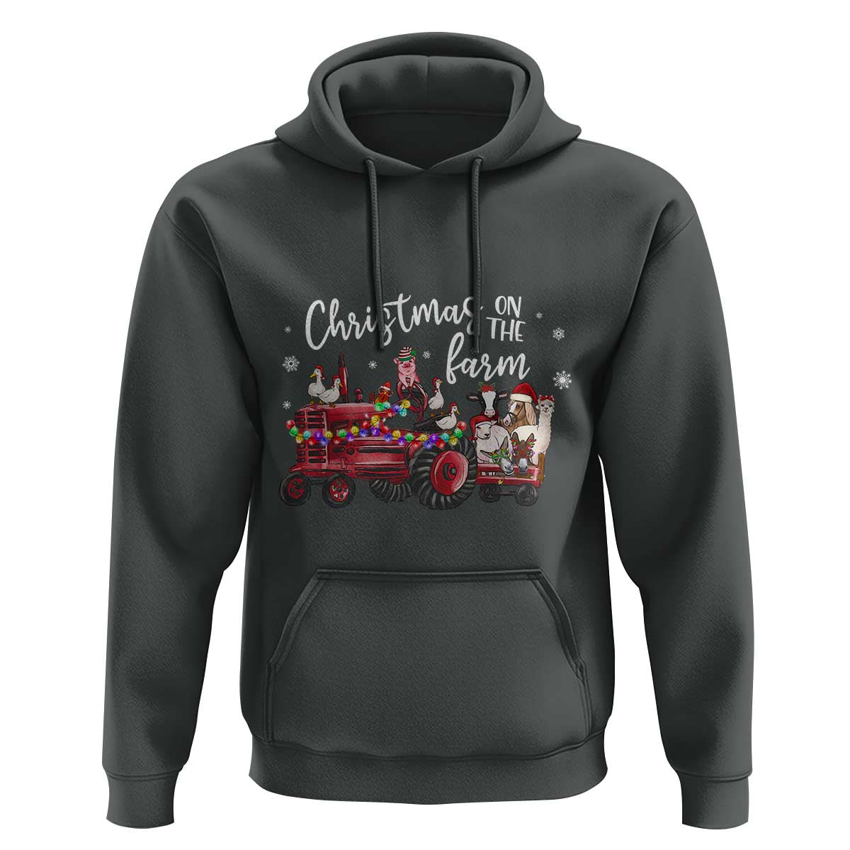 Funny Christmas On The Farm Hoodie Vintage Red Tractor Livestock - Wonder Print Shop