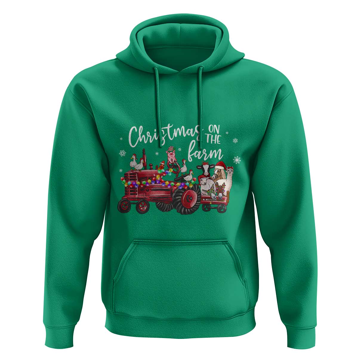 Funny Christmas On The Farm Hoodie Vintage Red Tractor Livestock - Wonder Print Shop