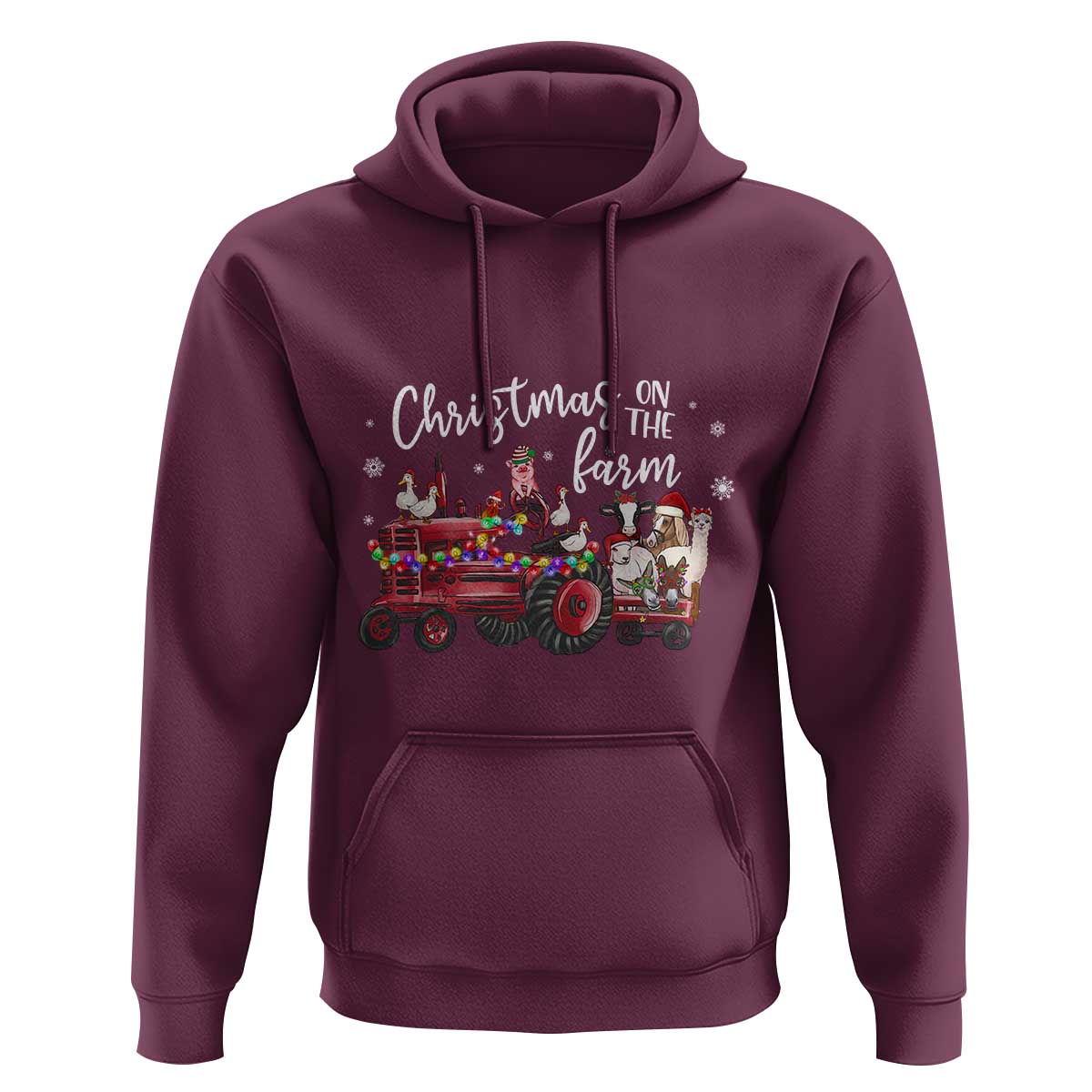 Funny Christmas On The Farm Hoodie Vintage Red Tractor Livestock - Wonder Print Shop