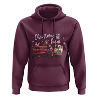 Funny Christmas On The Farm Hoodie Vintage Red Tractor Livestock - Wonder Print Shop