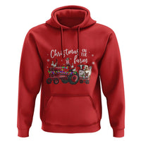 Funny Christmas On The Farm Hoodie Vintage Red Tractor Livestock - Wonder Print Shop