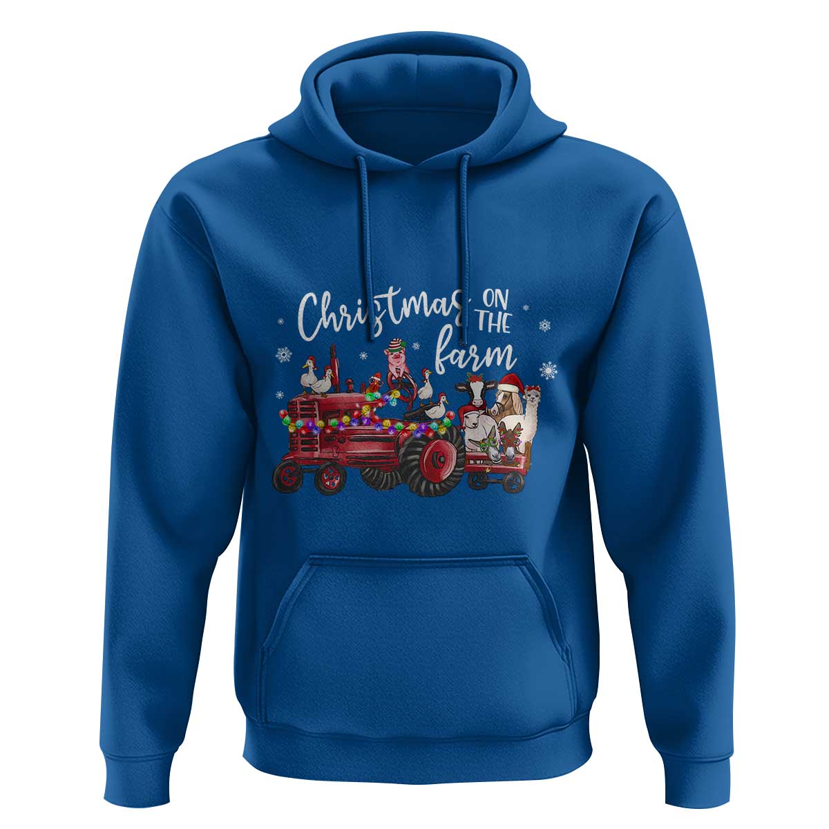 Funny Christmas On The Farm Hoodie Vintage Red Tractor Livestock - Wonder Print Shop