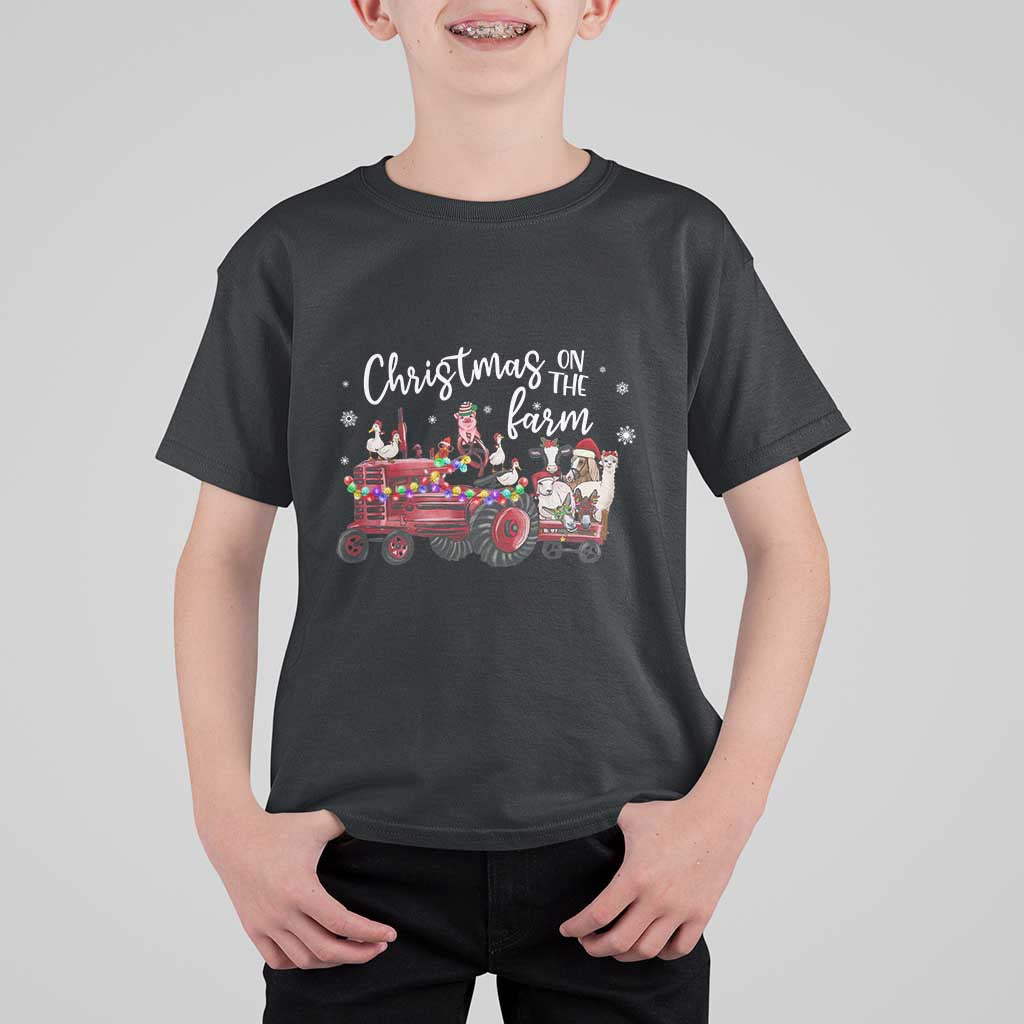 Funny Christmas On The Farm T Shirt For Kid Vintage Red Tractor Livestock - Wonder Print Shop