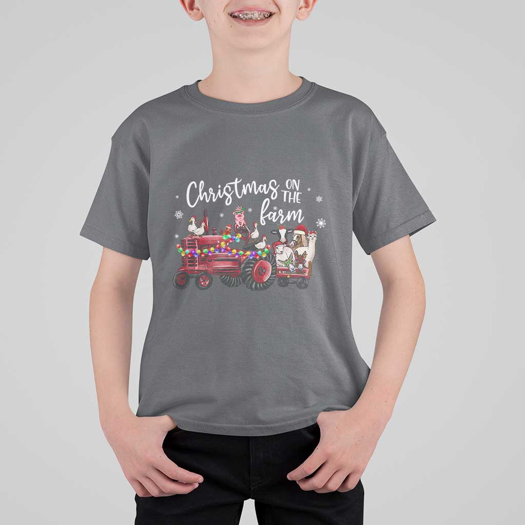 Funny Christmas On The Farm T Shirt For Kid Vintage Red Tractor Livestock - Wonder Print Shop
