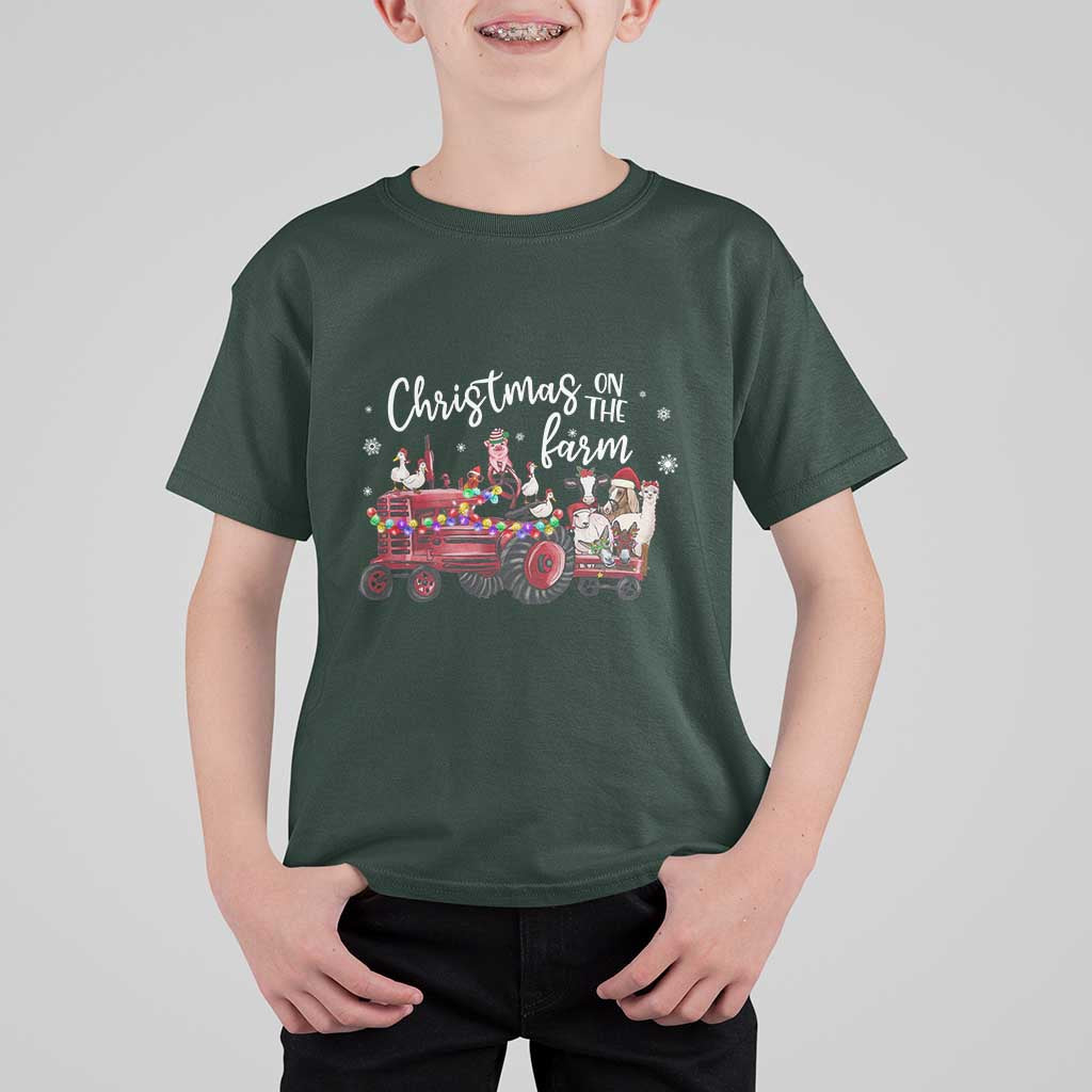 Funny Christmas On The Farm T Shirt For Kid Vintage Red Tractor Livestock - Wonder Print Shop