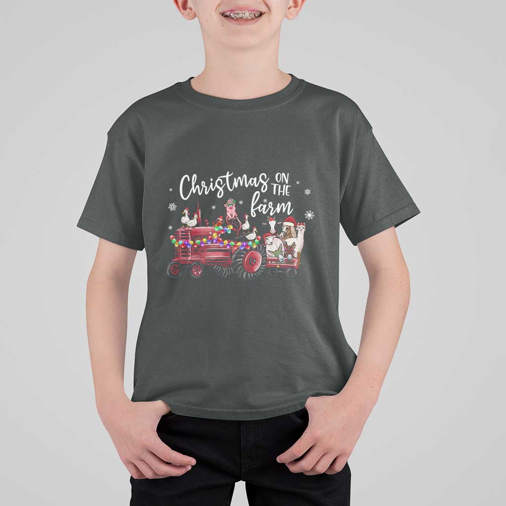 Funny Christmas On The Farm T Shirt For Kid Vintage Red Tractor Livestock - Wonder Print Shop