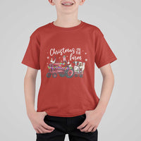 Funny Christmas On The Farm T Shirt For Kid Vintage Red Tractor Livestock - Wonder Print Shop