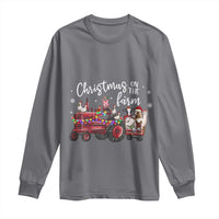 Funny Christmas On The Farm Long Sleeve Shirt Vintage Red Tractor Livestock - Wonder Print Shop