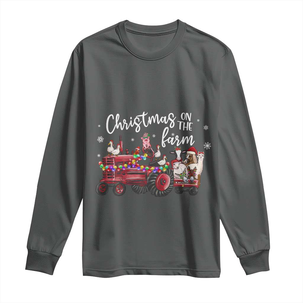 Funny Christmas On The Farm Long Sleeve Shirt Vintage Red Tractor Livestock - Wonder Print Shop