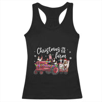 Funny Christmas On The Farm Racerback Tank Top Vintage Red Tractor Livestock - Wonder Print Shop