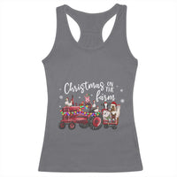 Funny Christmas On The Farm Racerback Tank Top Vintage Red Tractor Livestock - Wonder Print Shop
