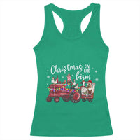 Funny Christmas On The Farm Racerback Tank Top Vintage Red Tractor Livestock - Wonder Print Shop