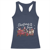 Funny Christmas On The Farm Racerback Tank Top Vintage Red Tractor Livestock - Wonder Print Shop