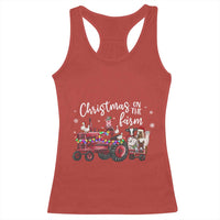 Funny Christmas On The Farm Racerback Tank Top Vintage Red Tractor Livestock - Wonder Print Shop