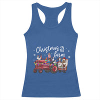 Funny Christmas On The Farm Racerback Tank Top Vintage Red Tractor Livestock - Wonder Print Shop