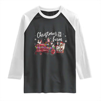 Funny Christmas On The Farm Raglan Shirt Vintage Red Tractor Livestock - Wonder Print Shop