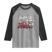 Funny Christmas On The Farm Raglan Shirt Vintage Red Tractor Livestock - Wonder Print Shop