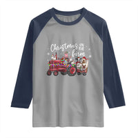 Funny Christmas On The Farm Raglan Shirt Vintage Red Tractor Livestock - Wonder Print Shop