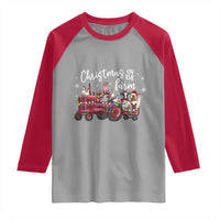 Funny Christmas On The Farm Raglan Shirt Vintage Red Tractor Livestock - Wonder Print Shop