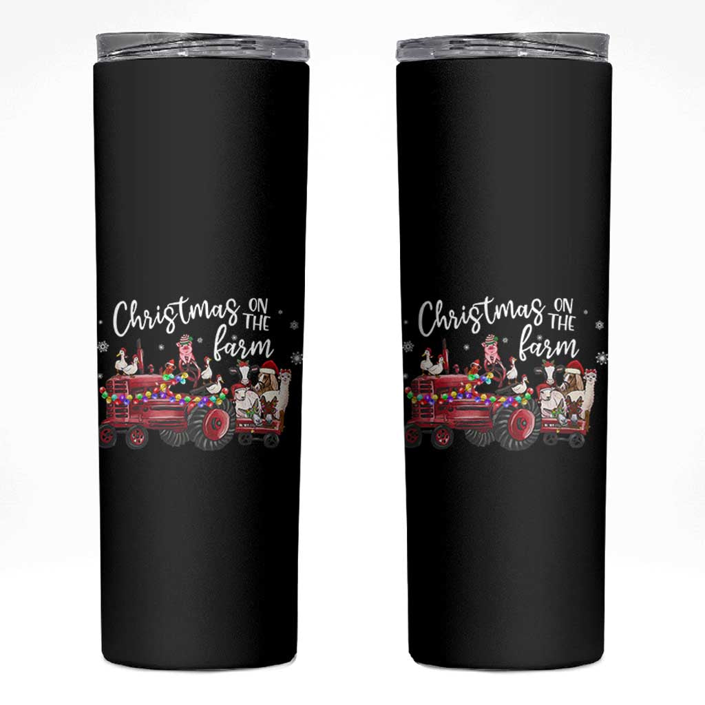 Funny Christmas On The Farm Skinny Tumbler Vintage Red Tractor Livestock - Wonder Print Shop