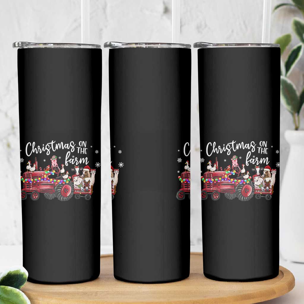 Funny Christmas On The Farm Skinny Tumbler Vintage Red Tractor Livestock - Wonder Print Shop