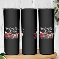 Funny Christmas On The Farm Skinny Tumbler Vintage Red Tractor Livestock - Wonder Print Shop