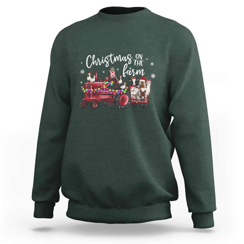 Funny Christmas On The Farm Sweatshirt Vintage Red Tractor Livestock - Wonder Print Shop