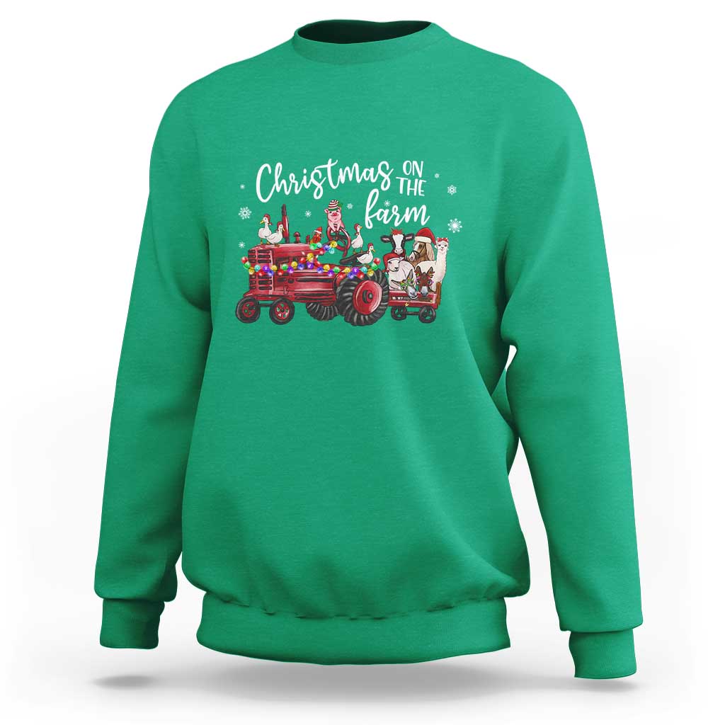 Funny Christmas On The Farm Sweatshirt Vintage Red Tractor Livestock - Wonder Print Shop