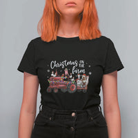 Funny Christmas On The Farm T Shirt For Women Vintage Red Tractor Livestock - Wonder Print Shop