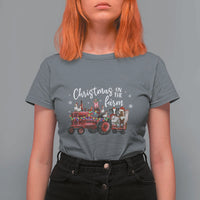 Funny Christmas On The Farm T Shirt For Women Vintage Red Tractor Livestock - Wonder Print Shop