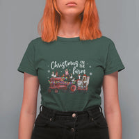 Funny Christmas On The Farm T Shirt For Women Vintage Red Tractor Livestock - Wonder Print Shop