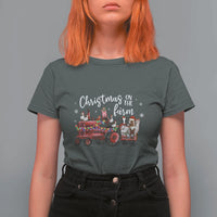 Funny Christmas On The Farm T Shirt For Women Vintage Red Tractor Livestock - Wonder Print Shop