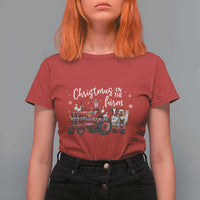 Funny Christmas On The Farm T Shirt For Women Vintage Red Tractor Livestock - Wonder Print Shop