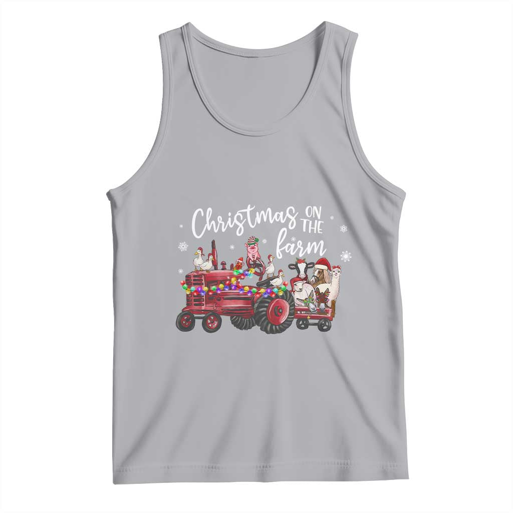 Funny Christmas On The Farm Tank Top Vintage Red Tractor Livestock - Wonder Print Shop