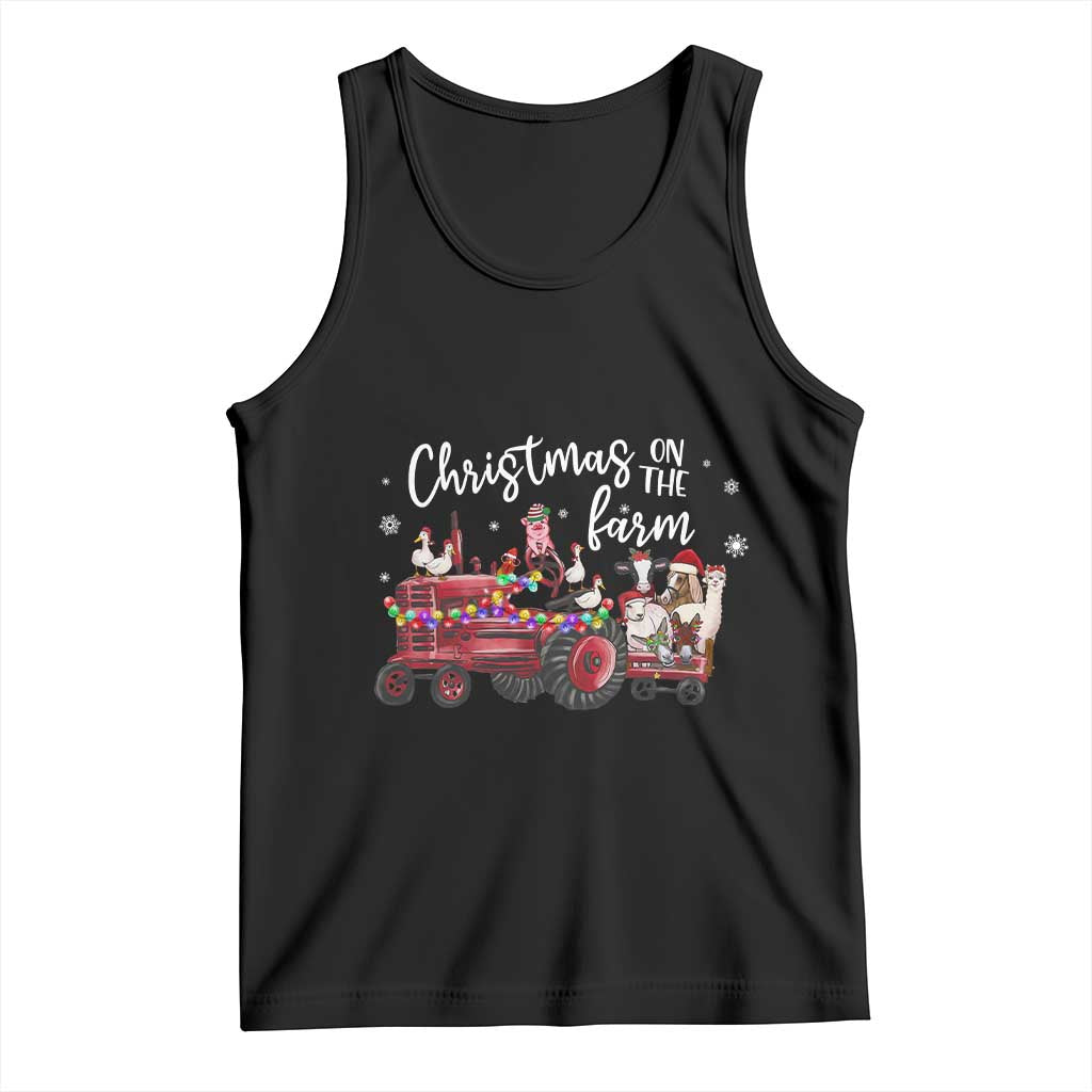 Funny Christmas On The Farm Tank Top Vintage Red Tractor Livestock - Wonder Print Shop