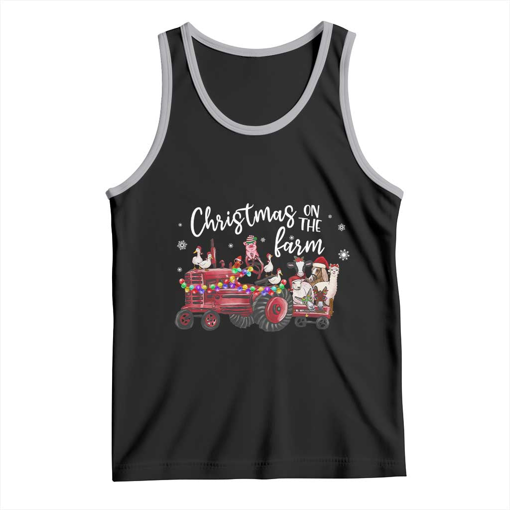 Funny Christmas On The Farm Tank Top Vintage Red Tractor Livestock - Wonder Print Shop