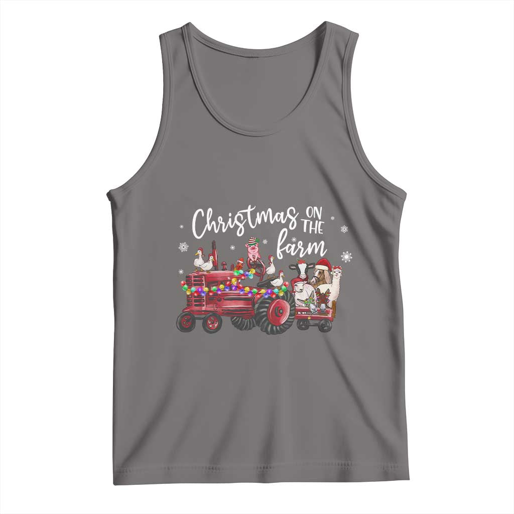 Funny Christmas On The Farm Tank Top Vintage Red Tractor Livestock - Wonder Print Shop