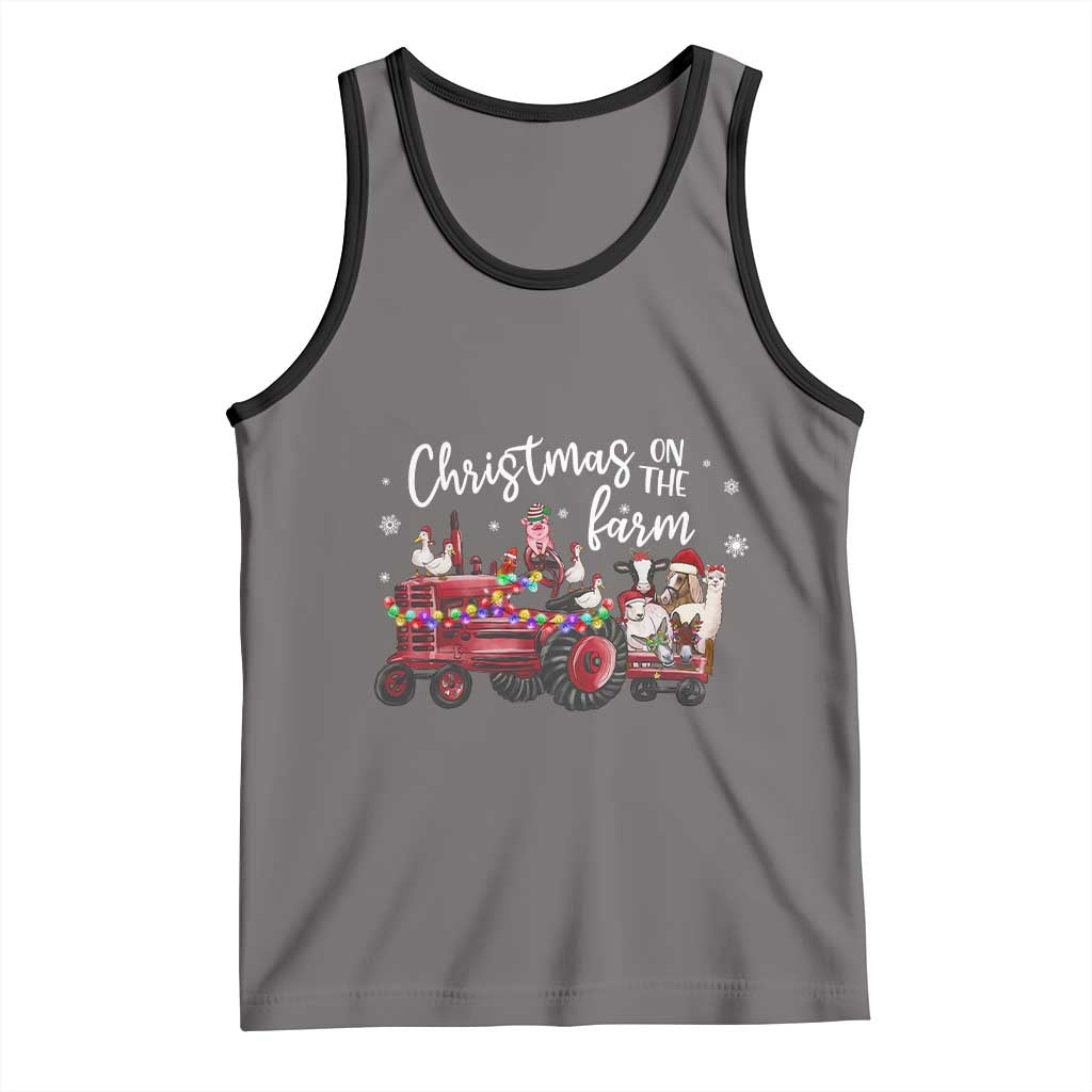 Funny Christmas On The Farm Tank Top Vintage Red Tractor Livestock - Wonder Print Shop