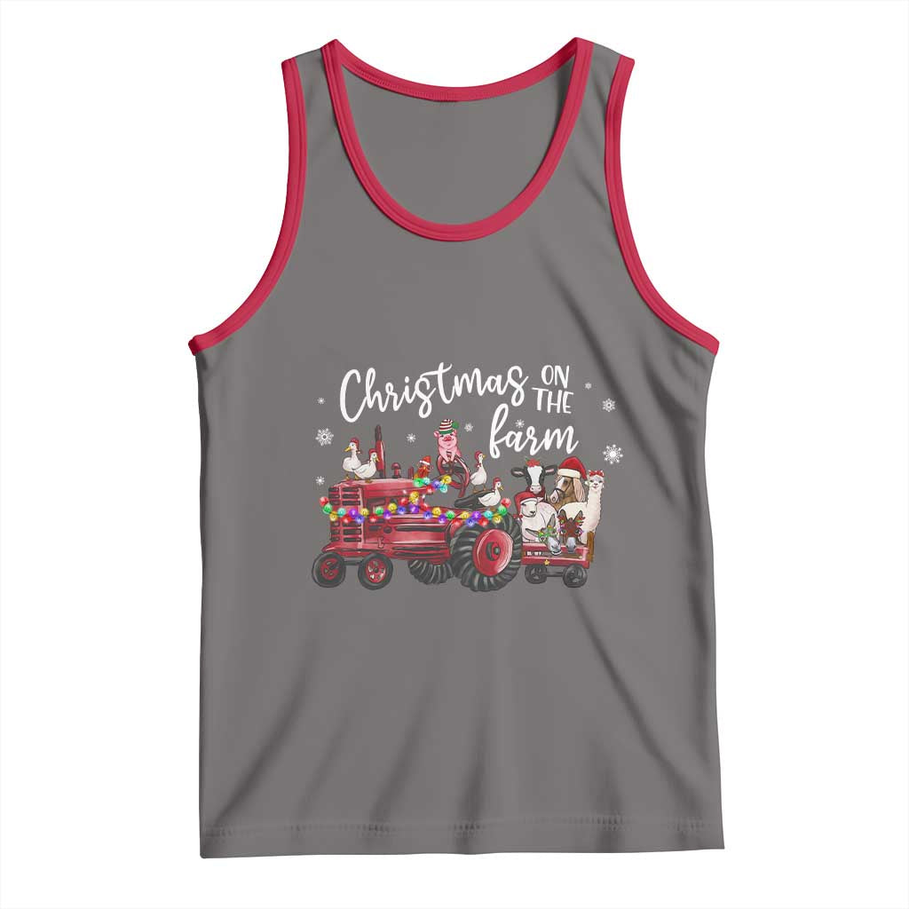 Funny Christmas On The Farm Tank Top Vintage Red Tractor Livestock - Wonder Print Shop