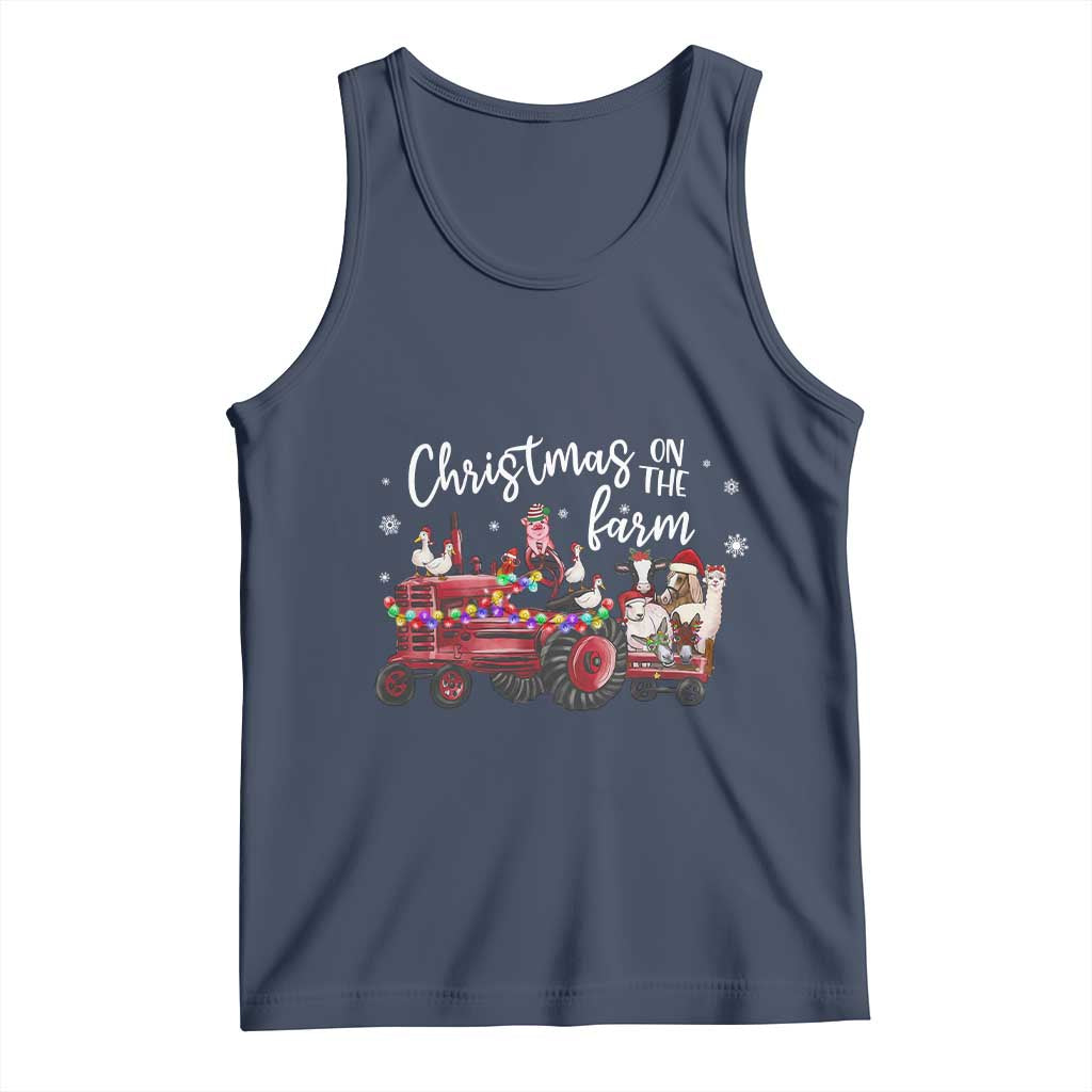 Funny Christmas On The Farm Tank Top Vintage Red Tractor Livestock - Wonder Print Shop