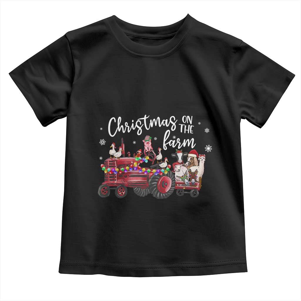Funny Christmas On The Farm Toddler T Shirt Vintage Red Tractor Livestock - Wonder Print Shop