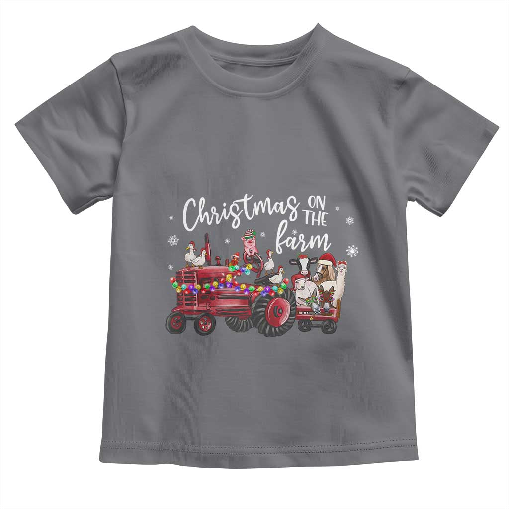 Funny Christmas On The Farm Toddler T Shirt Vintage Red Tractor Livestock - Wonder Print Shop