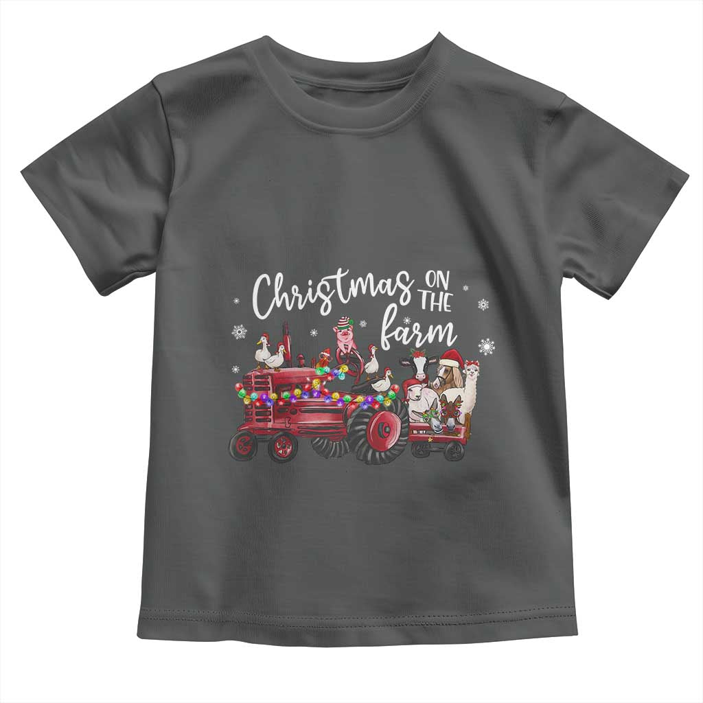 Funny Christmas On The Farm Toddler T Shirt Vintage Red Tractor Livestock - Wonder Print Shop