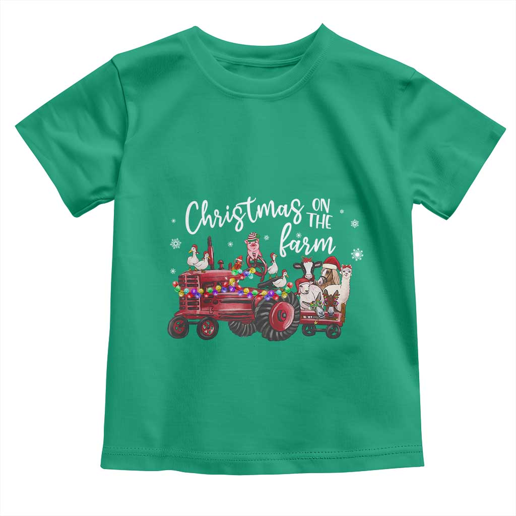 Funny Christmas On The Farm Toddler T Shirt Vintage Red Tractor Livestock - Wonder Print Shop