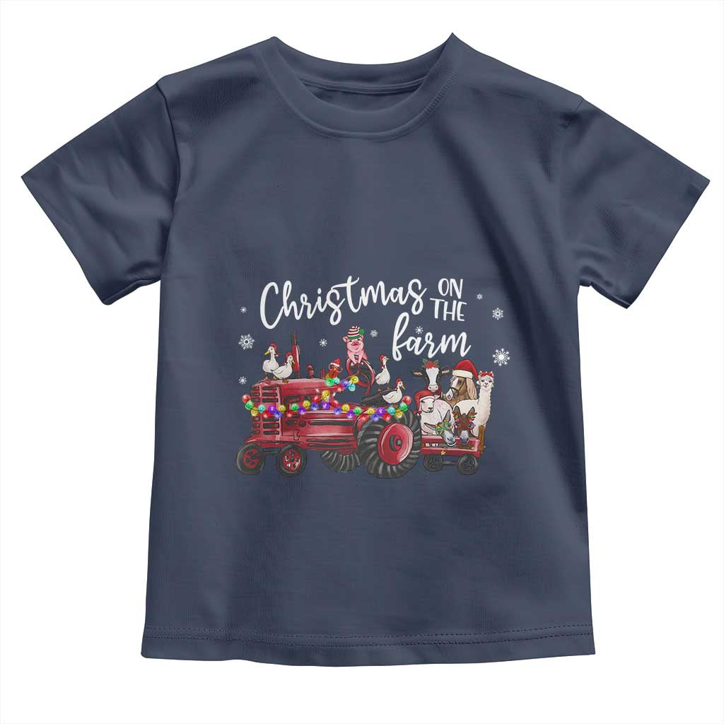 Funny Christmas On The Farm Toddler T Shirt Vintage Red Tractor Livestock - Wonder Print Shop