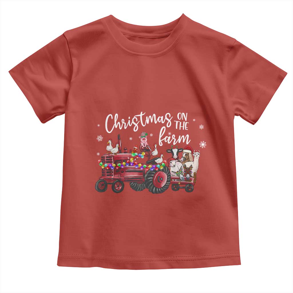 Funny Christmas On The Farm Toddler T Shirt Vintage Red Tractor Livestock - Wonder Print Shop