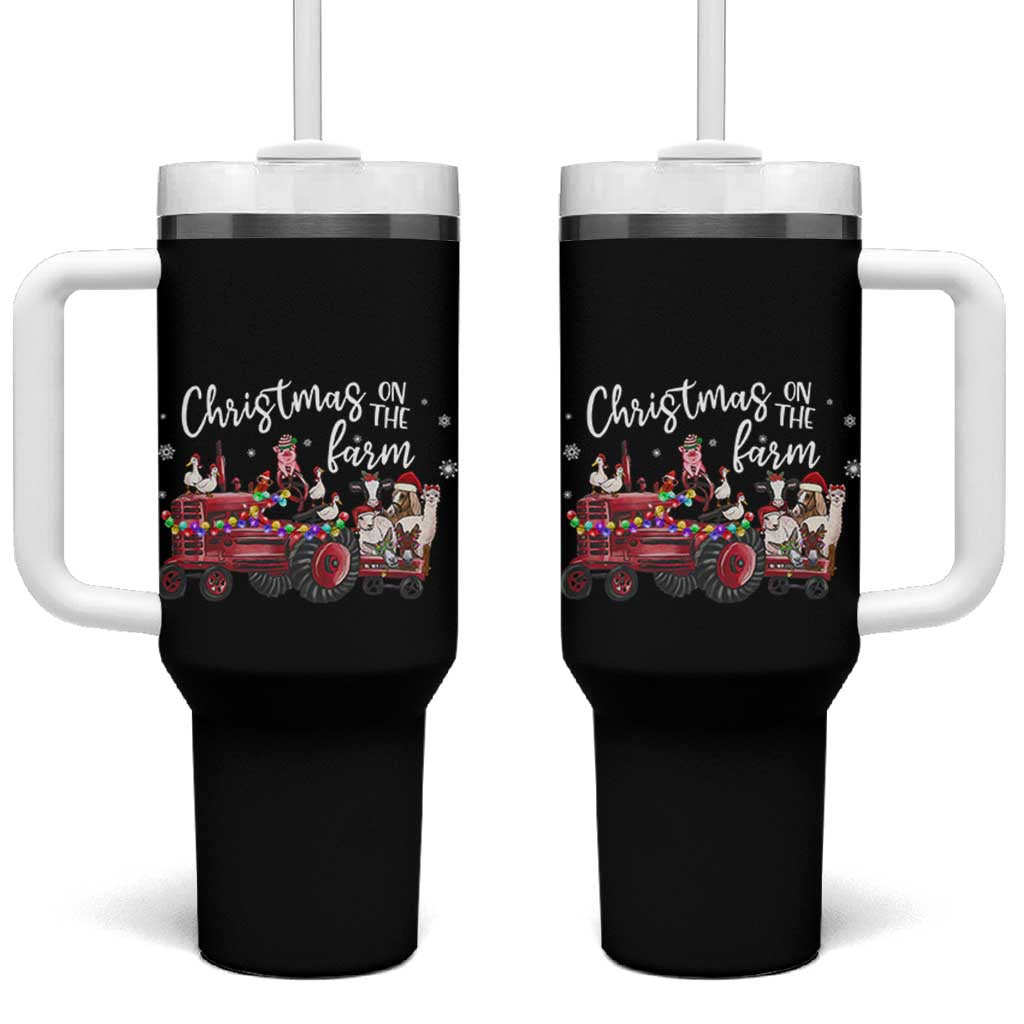 Funny Christmas On The Farm Tumbler With Handle Vintage Red Tractor Livestock - Wonder Print Shop