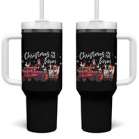 Funny Christmas On The Farm Tumbler With Handle Vintage Red Tractor Livestock - Wonder Print Shop
